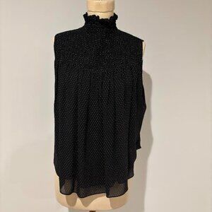 Frame Denim Smocked Mock Neck Polka Dot Blouse